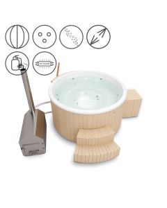 Holzklusiv Hot Tub JADE 180 Fichte Spa Deluxe CleanUV Wanne Weiß