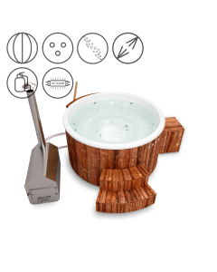 Holzklusiv Hot Tub JADE 180 Thermoholz Spa Deluxe CleanUV Wanne Weiß